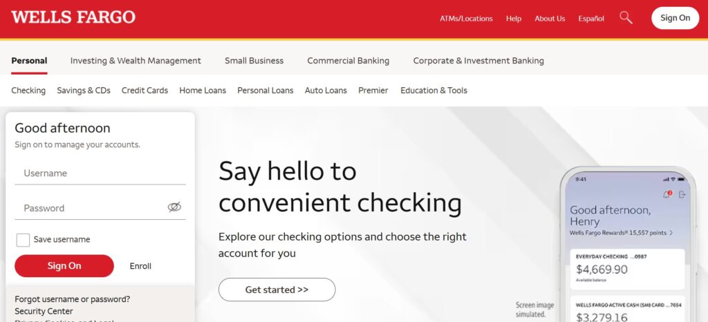 Wells Fargo website