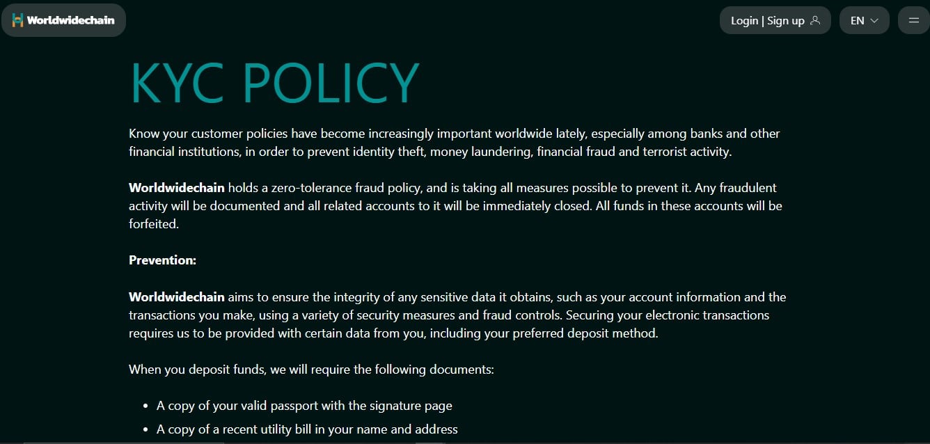World Wide Chain KYC Policy World Wide Chain KYC Policy