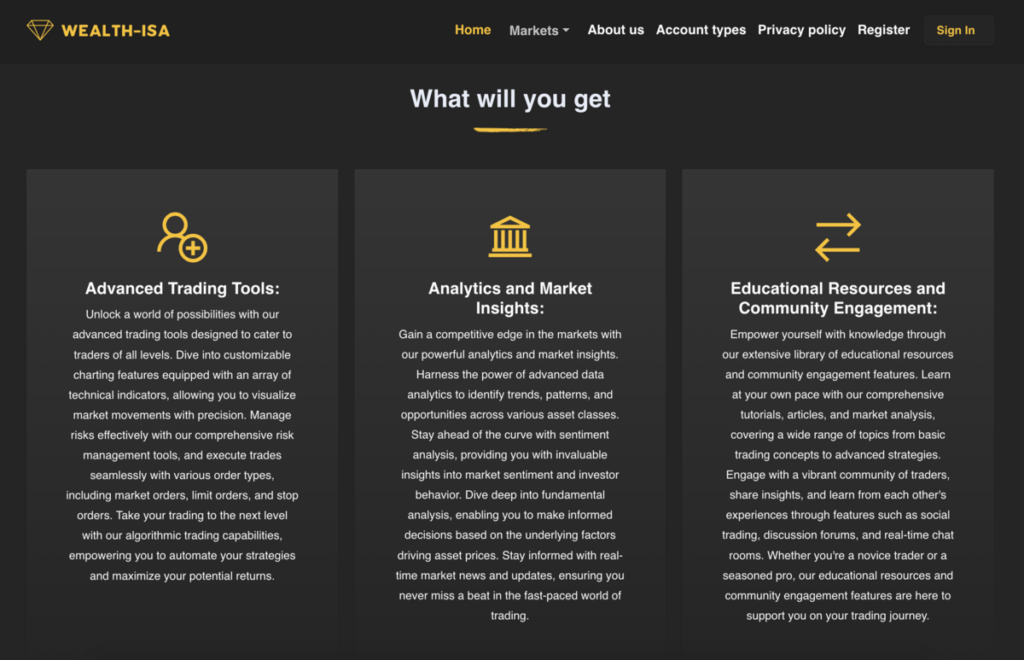 Wealth isa home page screenshot