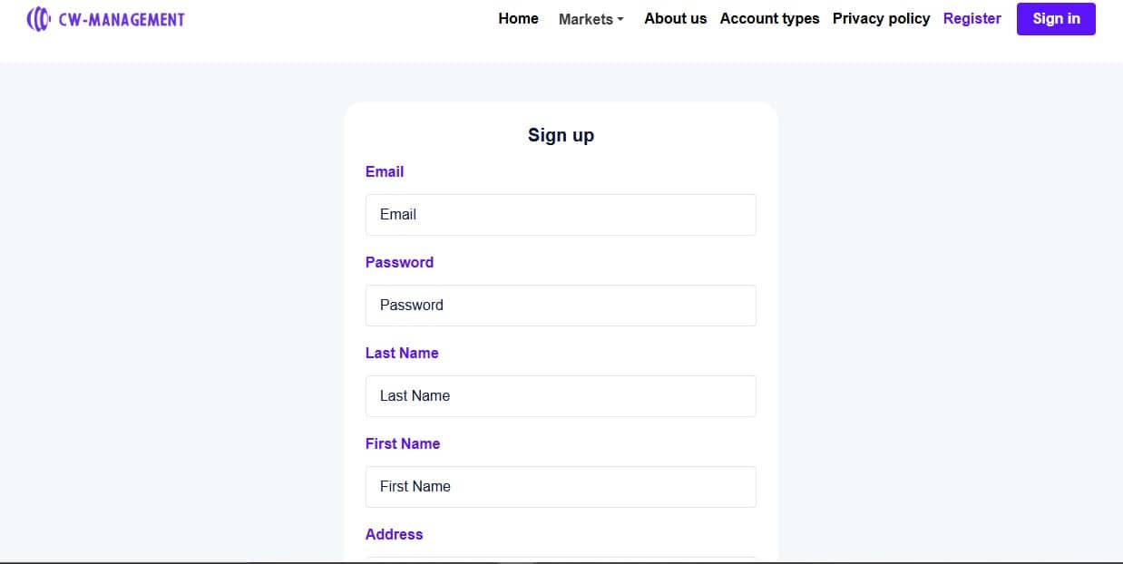 CW Management SignUp Page CW Management SignUp Page